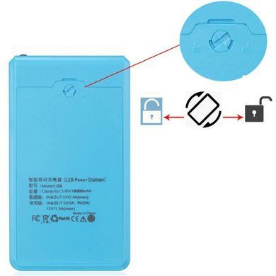 Корпус-павербанк под аккумуляторы 18650x6, USB-A/Micro/Type-C, индикатор, для сборки, голубой