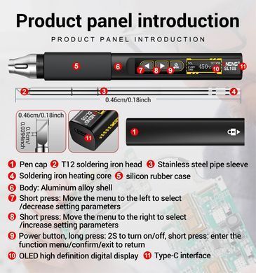 Паяльник ANENG SL108 90W, регулювання температури 100-450&deg;C, OLED дисплей, USB Type-C, синій