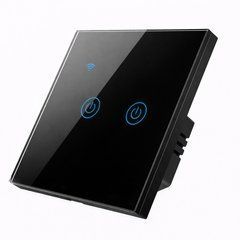 Вимикач розумний Moes настінний, 2 канали, WiFi+RF433 Tuya Smart Life, сенсорний, чорний