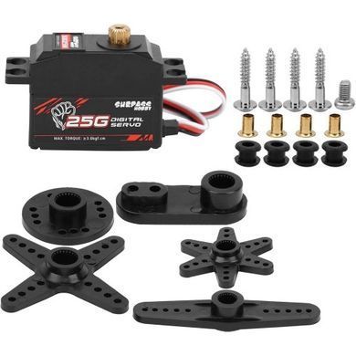 Сервопривід SURPASS Hobby S0025M 25G 360&deg;, цифровий, металевий редуктор, для FPV дронів