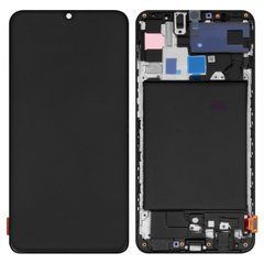 Дисплей Samsung A705 Galaxy A70 модуль в сборе с тачскрином с рамкой, Incell TFT HC, черный, High Copy, с рамкой