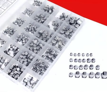 Конденсаторы SMD электролитические, набор 400шт, 24 значения 1&micro;F&ndash;1000&micro;F, 6.3V-50V, алюминиевые