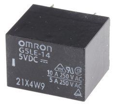 Реле електромагнітне OMRON G5LE-14-5VDC, SPDT, 10A 50V AC, компактний, коротка затримка, для PCB