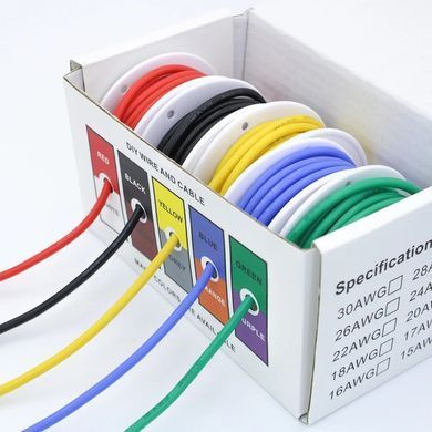 Кабели силиконовые 16AWG, набор 5 видов по 4м для радиомоделей и электроники