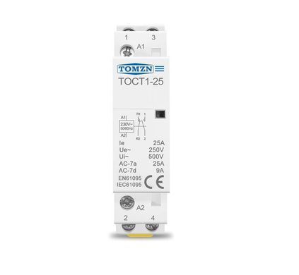 Контактор модульный TOMZN TOCT1-25 25A 220V AC 2P 1NO+1NC, DIN-рейка, бытовой