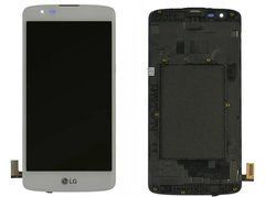 Дисплей LG K350E K8 модуль в зборі з тачскріном, білий, з рамкою, з рамкою