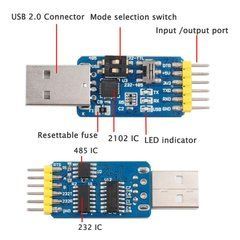 Адаптер USB-UART CP2102, 6-в-1 преобразователь USB/TTL/RS485/RS232 для Arduino, ESP32, STM32
