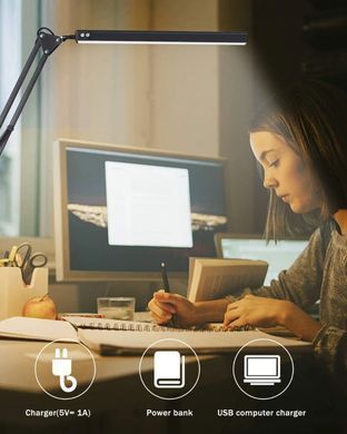 Настольная LED лампа 10W на струбцине 326mm, USB-питание 5V, регулируемое плечо, 3 уровня яркости