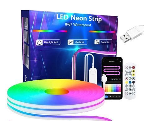 Лента LED неоновая Tuya WiFi RGB, 5V, 3м, 84LED/м, гибкая подсветка, Home Assistant Google Alexa