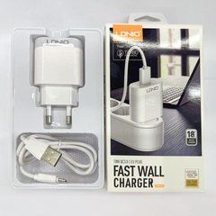 Зарядное устройство LDNIO A303Q, 220 В (USB выход 5В 3А), белое, с USB кабелем тип с