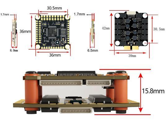 Стек FC&ESC DakeFPV F722 8S 30&times;30, 4in1 ESC 60A, Betaflight, Ardupilot, для FPV дронів