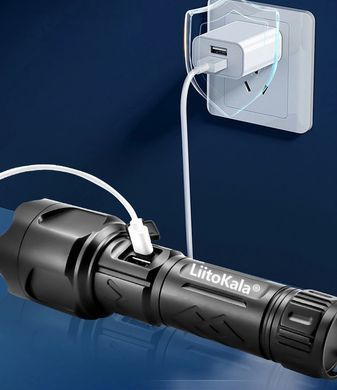 Ліхтар ручний LiitoKala LF-2305 Black 1800LM, акумулятор 26650 5000mAh, Type-C з функцією павербанка