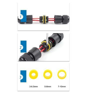 З'єднувач силовий IP68 M20 2pin 25A, для кабеля 9-12мм, комплект male+female, водостійкий