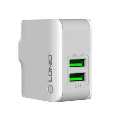 Зарядний пристрій LDNIO A2202, 220 В (2 USB виходи 5В 2.4А), білий