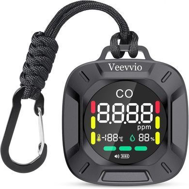 Детектор угарного газа Veevvio 3-в-1, с дисплеем, сигнализация CO, датчик температуры и влажности, портативный