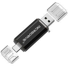 Флешка OTG 2-в-1 Type-C + Micro USB 2.0 128GB, USB-накопичувач для смартфона та ПК, чорна