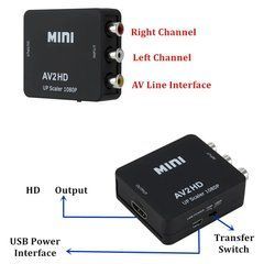 Відеоконвертер AV RCA на HDMI, роздільна здатність 1080p, підтримка PAL/NTSC, з USB-кабелем