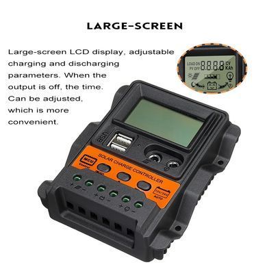 Контролер заряду PWM 30A, 12/24V, MCU, USB/DC, для сонячних панелей, під Li-ion AGM GEL свинцеві АКБ