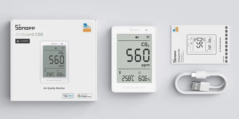 Монітор якості повітря SONOFF AirGuard CO2 SAWF-08P WiFi Matter, датчик CO₂, температури та вологості