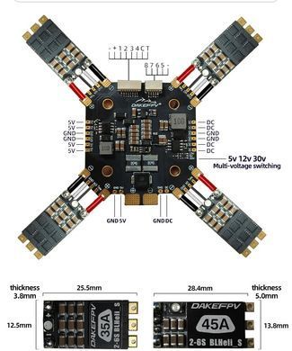 Регулятор мотору ESC 45A DAKEFPV, 2&ndash;6S, BLHeli_S, DShot, OneShot для FPV-дронів