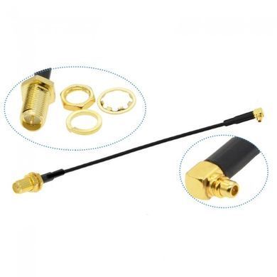 Переходник антенны видеопередатчика MMCX-M угловой на RP-SMA-Female 100mm, RF1.13mm 50О