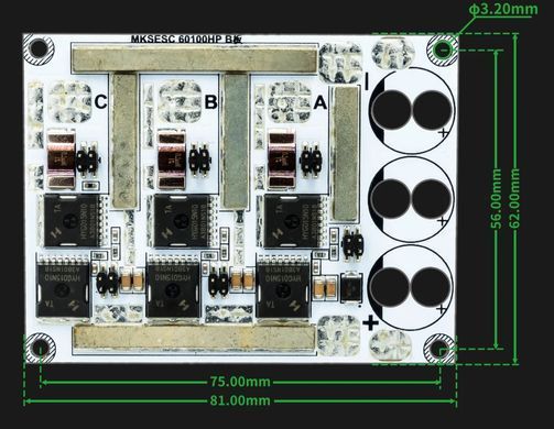 Контролер Makerbase VESC 60100 V2, 60V 100А, Single BLDC для колісних двигунів з датчиками Холла