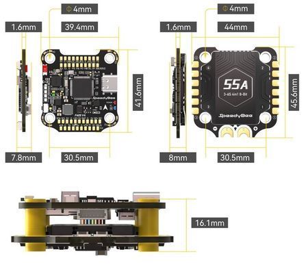 Стек полетный контроллер+регулятор двигателей FC&ESC SpeedyBee F405 V4 3-6S 30X30 + 55A ESC для FPV дронов