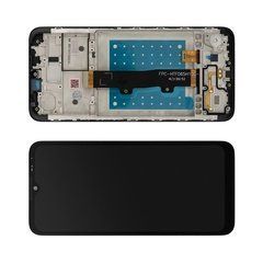 Дисплей Motorola Moto E7 XT2095 модуль в сборе с тачскрином и рамкой, черный, High Copy, с рамкой