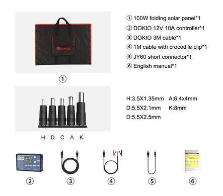 Сонячна панель DOKIO FFSP-160W з контролером 12V, складна, монокристалічна, для автономних систем