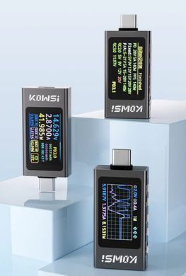 Тестер USB Type-C Keweisi KWS-X1, мультиметр, амперметр, вольтметр, 4&ndash;30V, 12A, PD 280W, для измерений