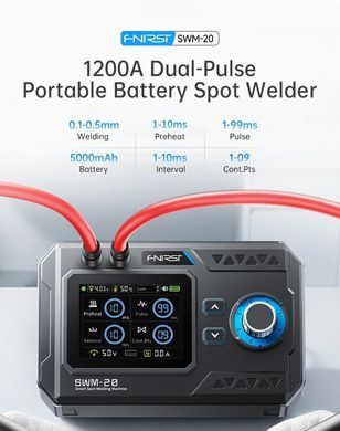 Аппарат точечной сварки FNIRSI SWM-20, 1200A, портативный, для аккумуляторов 18650/21700, Type-C
