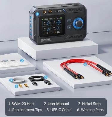 Аппарат точечной сварки FNIRSI SWM-20, 1200A, портативный, для аккумуляторов 18650/21700, Type-C