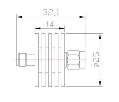 Атенюатор 5W, 30Db, спектр частот до 8Ghz, конектори SMA Male/Female