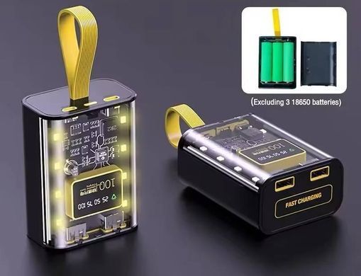 Корпус-павербанк под аккумуляторы 18650x3, USB-A/Type-C, индикатор, для самостоятельной сборки