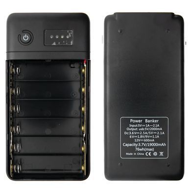 Корпус-павербанк под аккумуляторы 18650x6, USB-A/Type-C, DC 3.7-12V, индикатор, для самостоятельной сборки