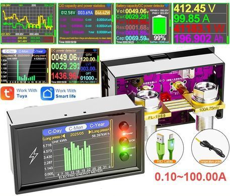Тестер емкости аккумулятора ATORCH CW20 DC 0-420V 100A WiFi Tuya, цифровой кулонометр, ваттметр