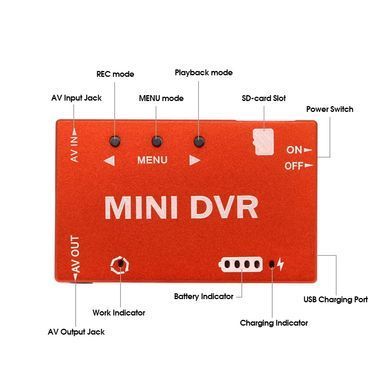 Видеорегистратор Mini FPV DVR со встроенным аккумулятором, AV IN/OUT, видеозапись для аналоговых FPV
