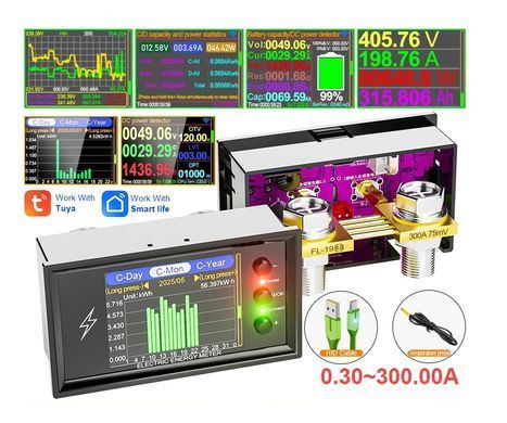 Тестер емкости аккумулятора ATORCH CW20 DC 0-420V 300A WiFi Tuya, цифровой кулонометр, ваттметр