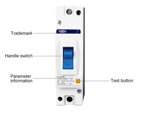 Автоматический выключатель DC TOMZN 125A, 500V, 1-полюсный, MCCB, для солнечных электростанций