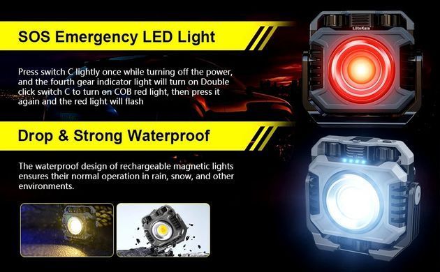 Фонарь портативный LiitoKala LF-786 Black 1500LM, встроенный аккумулятор 26650, 5000mAh, Type-C, с магнитом