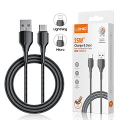 Кабель USB to MicroUSB LDNIO LS851 25W, швидка зарядка, 1м, мікро юсб, чорний, Original