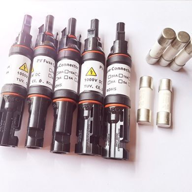 Коннектор MC4 с предохранителем 15A 1000V DC, PV Fuse Connector Inline IP67, для солнечных панелей