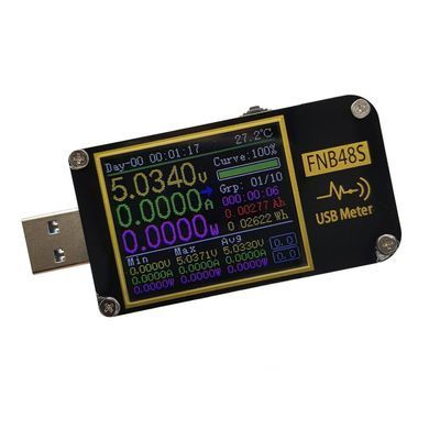 Тестер USB FNIRSI FNB48S, ваттметр амперметр вольтметр, USB/MicroUSB/Type-C, измеритель емкости АКБ и кабелей