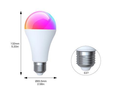 Лампа умная MOES Matter Tuya WiFi E27, 9W, RGB+CCT, дымирование, 16 млн цветов, Google Home, Alexa