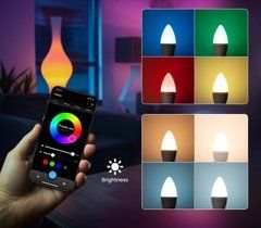 Лампа розумна MOES Matter Tuya WiFi E14, 9W, RGB+CCT, димування, 16 млн кольорів, Google Home, Alexa