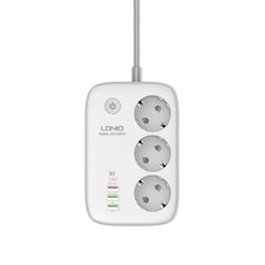 Мережевий фільтр (подовжувач) LDNIO SEW3452, 3 розетки EU, 2 USB+1 USB+TypeC з дистанційним керуванням