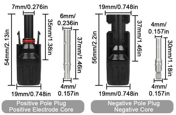 Коннекторы MC4 1000V 30A, PV Wire End, комплект Male/Female для солнечных панелей