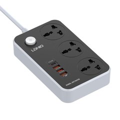 Мережевий фільтр (подовжувач) LDNIO SC3412, 3 розетки US/EU/UK, 3 USB-A QC3.0+1 USB-C PD3.0