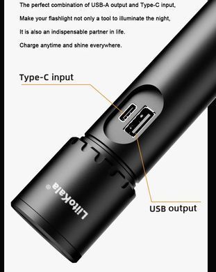 Фонарь ручной LiitoKala LF-X725 1500LM, аккумулятор 21700 3500mAh, Type-C, боковой COB-свет