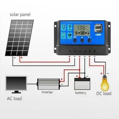 Контроллер заряда PWM 30A, 12/24V, MCU, для солнечных панелей, под Li-ion AGM GEL свинцовые АКБ